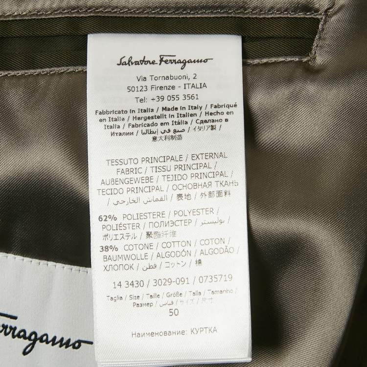 Pre Owned Salvatore Ferragamo Olive Green Gabardine Leather Trim Bomber Jacket M