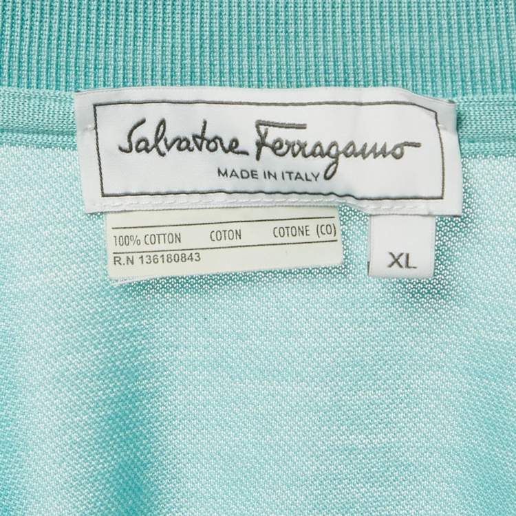 Pre Owned Salvatore Ferragamo Turquoise Cotton Zip -Up Polo T-Shirt XL