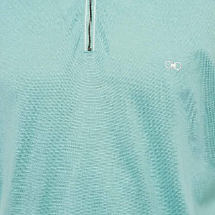 Pre Owned Salvatore Ferragamo Turquoise Cotton Zip -Up Polo T-Shirt XL