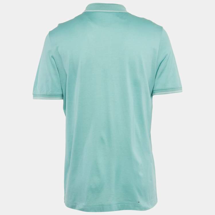 Pre Owned Salvatore Ferragamo Turquoise Cotton Zip -Up Polo T-Shirt XL