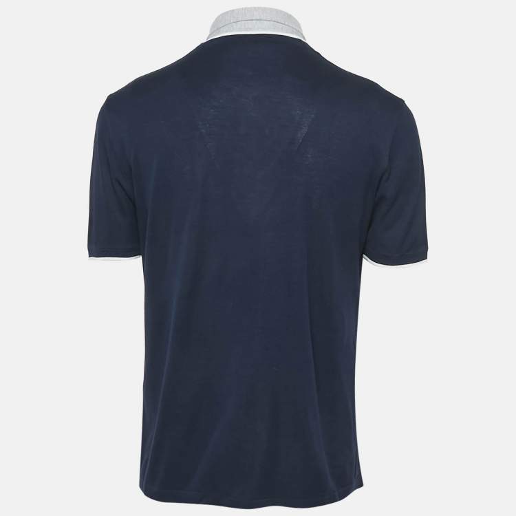 Pre Owned Salvatore Ferragamo Navy Blue Cotton Pique Polo T-Shirt L