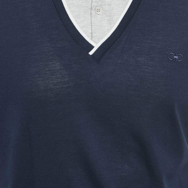 Pre Owned Salvatore Ferragamo Navy Blue Cotton Pique Polo T-Shirt L