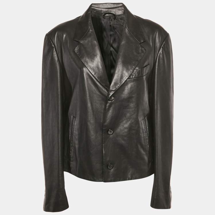 Pre Owned Salvatore Ferragamo Black Leather Slim-Cut Single Breasted Blazer XL