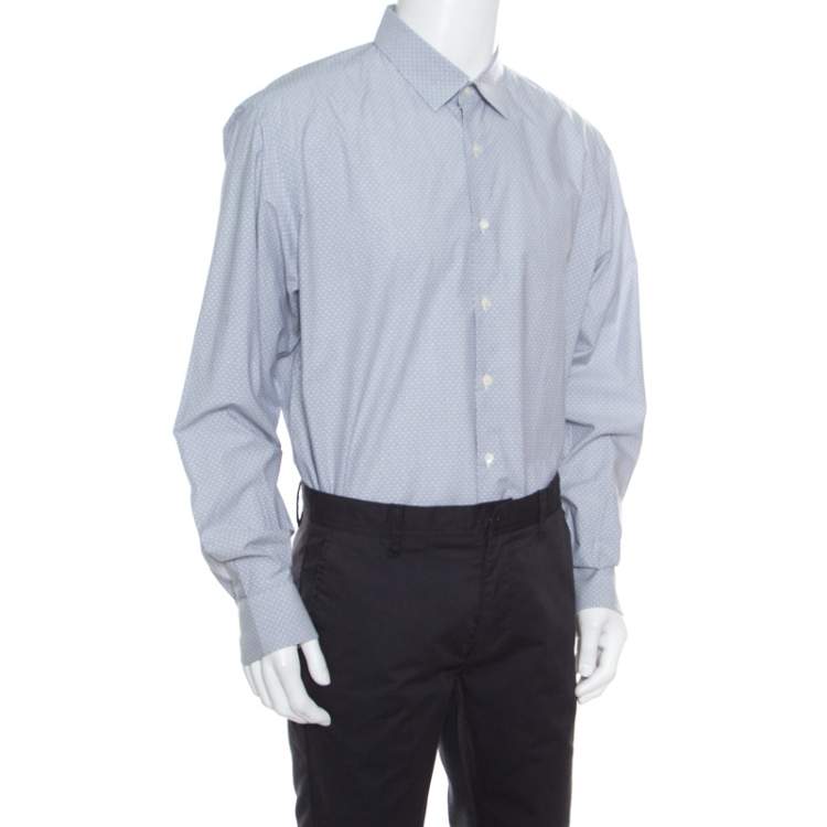 Pre Owned Salvatore Ferragamo Grey Striped Jacquard Long Sleeve Button Front Shirt XXL