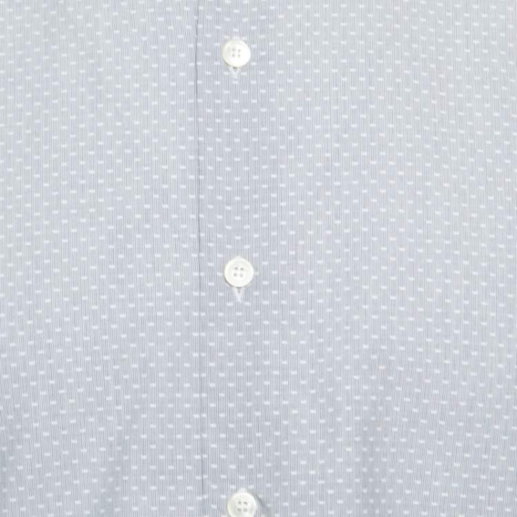 Pre Owned Salvatore Ferragamo Grey Striped Jacquard Long Sleeve Button Front Shirt XXL