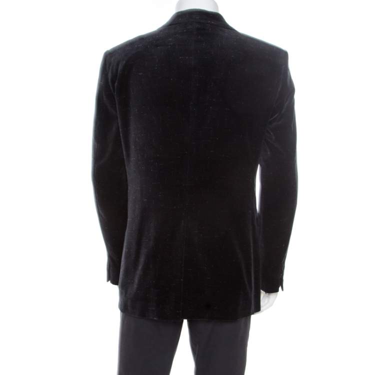 Pre Owned Salvatore Ferragamo Charcoal Grey Printed Velvet Blazer XL