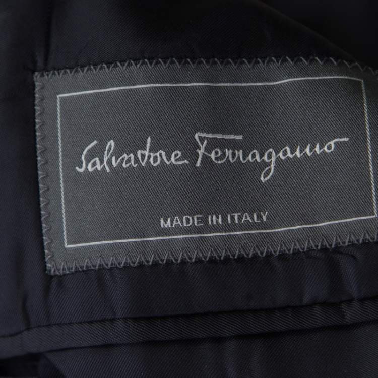 Pre Owned Salvatore Ferragamo Charcoal Grey Printed Velvet Blazer XL