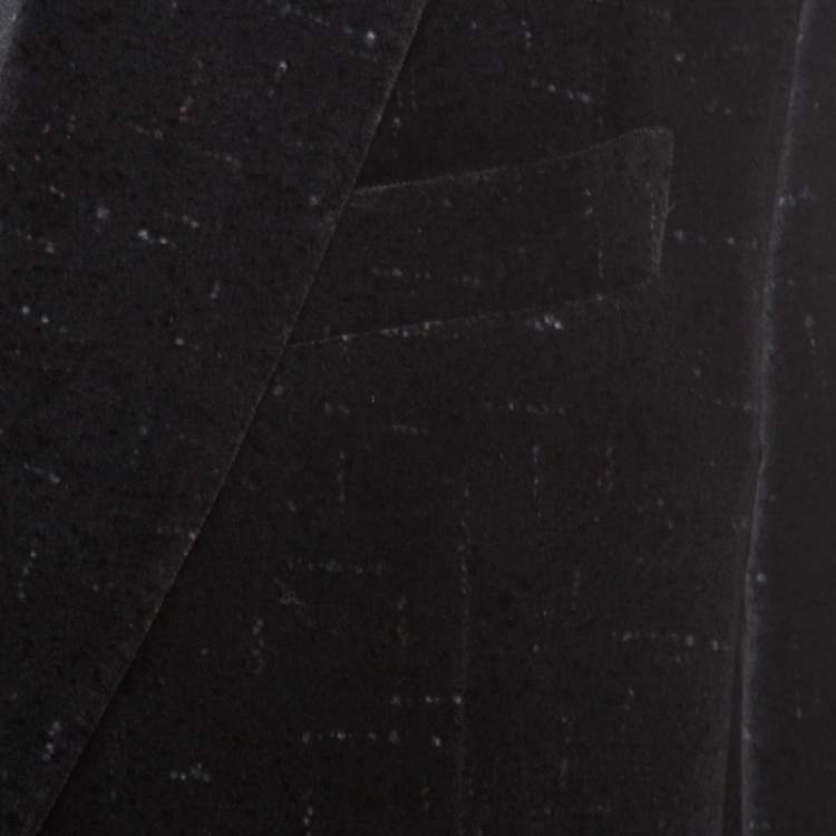 Pre Owned Salvatore Ferragamo Charcoal Grey Printed Velvet Blazer XL