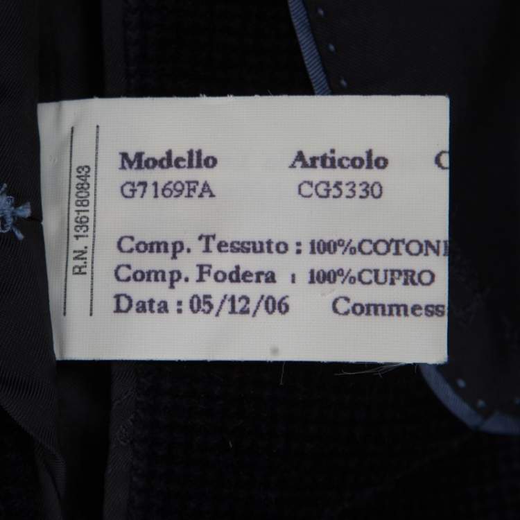 Pre Owned Salvatore Ferragamo Navy Blue Mini Houndstooth Patterned Velvet Blazer L