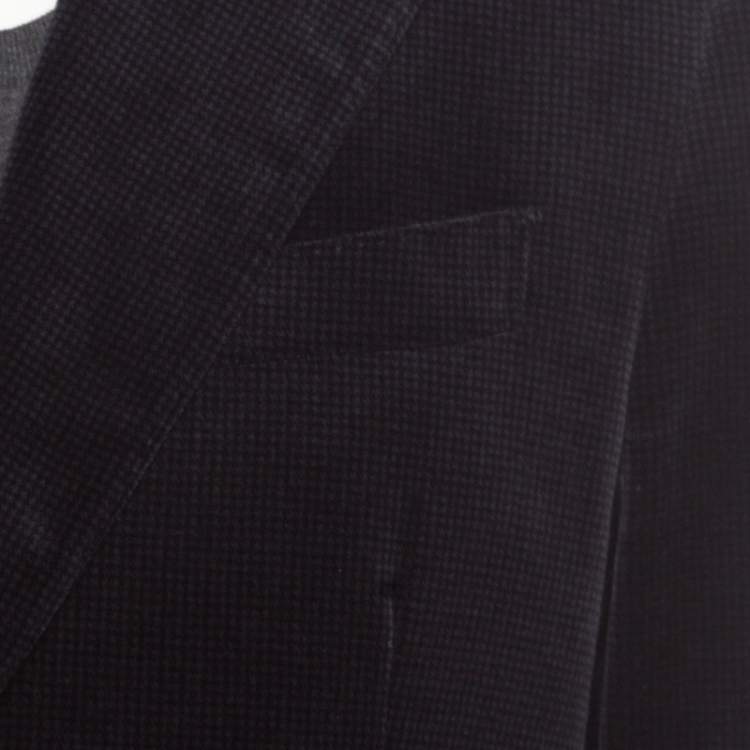 Pre Owned Salvatore Ferragamo Navy Blue Mini Houndstooth Patterned Velvet Blazer L