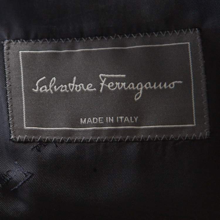 Pre Owned Salvatore Ferragamo Navy Blue Mini Houndstooth Patterned Velvet Blazer L