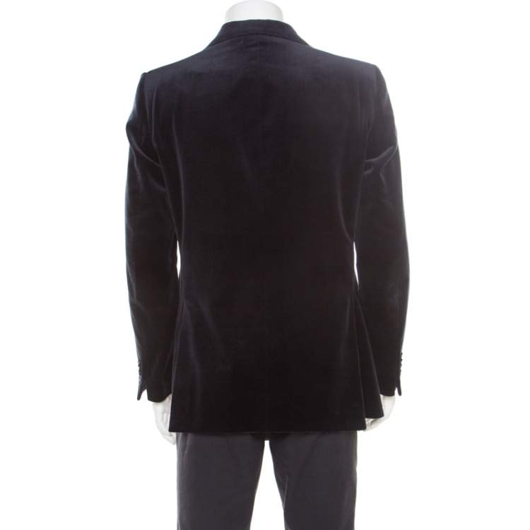 Pre Owned Salvatore Ferragamo Navy Blue Mini Houndstooth Patterned Velvet Blazer L