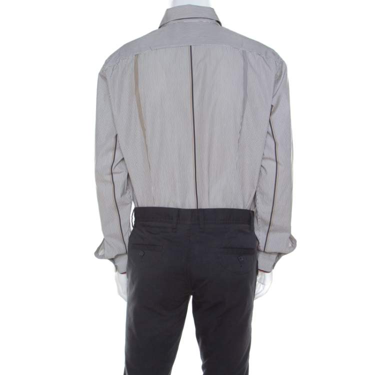 Pre Owned Salvatore Ferragamo Brown Pin Striped Cotton Derby Fit Shirt XXL 
