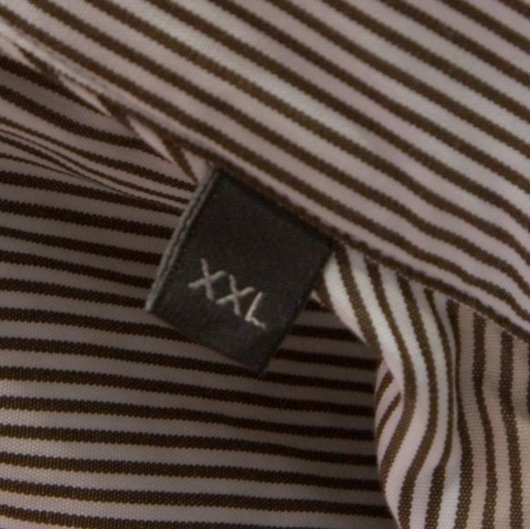 Pre Owned Salvatore Ferragamo Brown Pin Striped Cotton Derby Fit Shirt XXL 