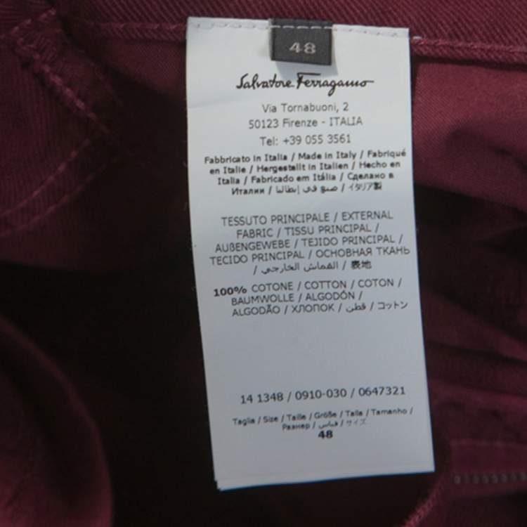 Pre Owned Salvatore Ferragamo Burgundy Washed Denim Straight Fit Jeans M