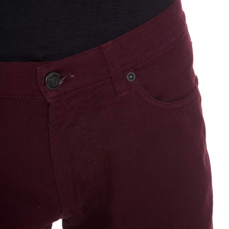 Pre Owned Salvatore Ferragamo Burgundy Washed Denim Straight Fit Jeans M