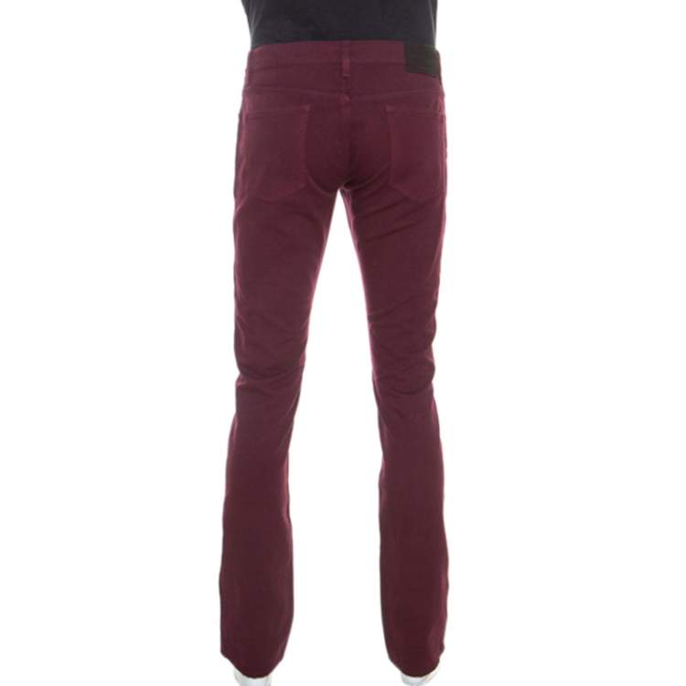 Pre Owned Salvatore Ferragamo Burgundy Washed Denim Straight Fit Jeans M
