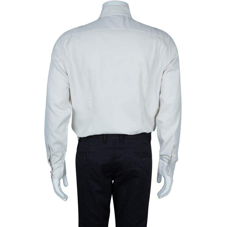 Pre Owned Salvatore Ferragamo Men's Beige Striped Shirt L