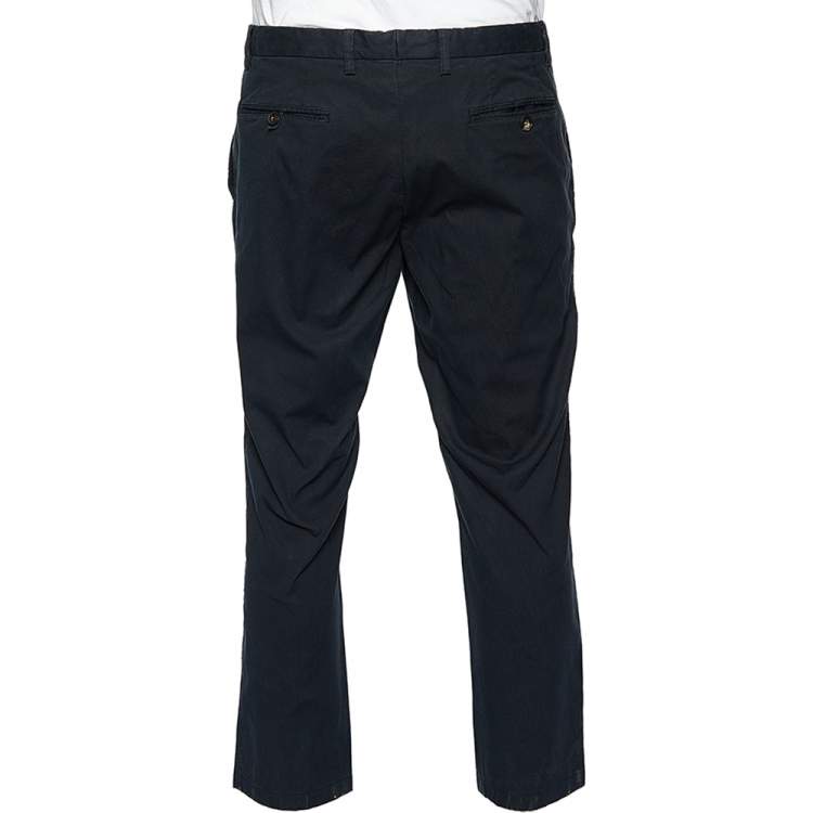 Pre Owned Salvatore Ferragamo Midnight Blue Cotton Straight Leg Pants L
