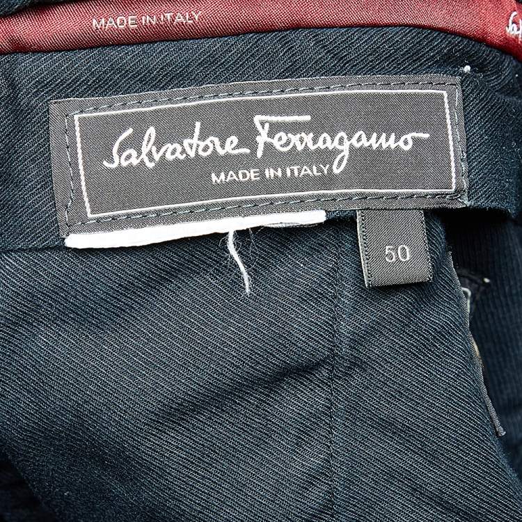 Pre Owned Salvatore Ferragamo Midnight Blue Cotton Straight Leg Pants L