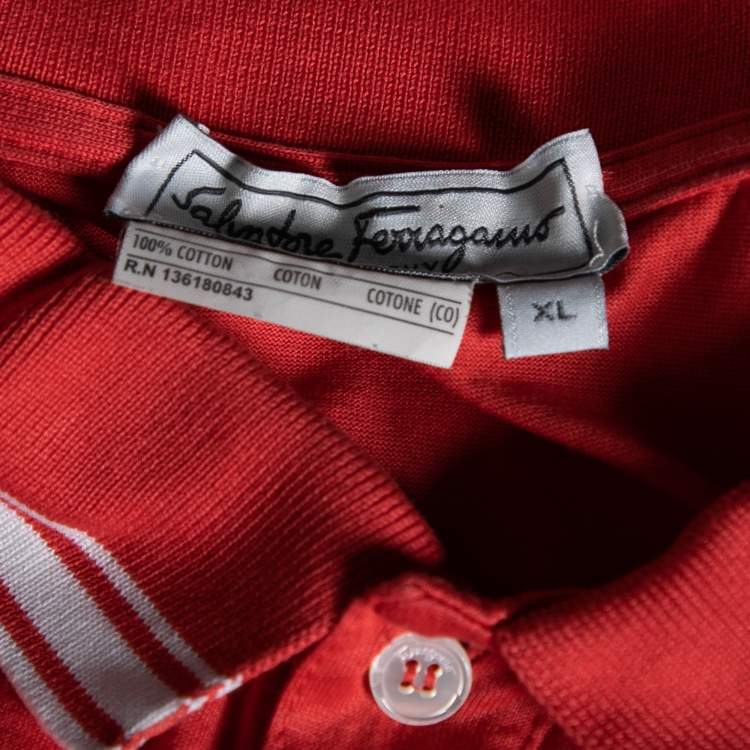 Pre Owned Salvatore Ferragamo Coral Stripe Polo T-Shirt XL