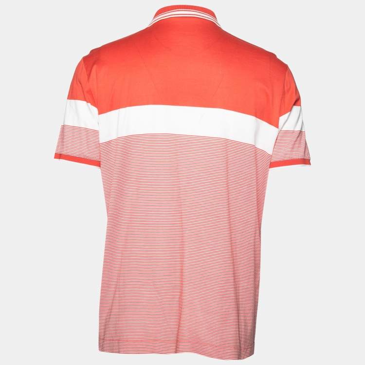 Pre Owned Salvatore Ferragamo Coral Stripe Polo T-Shirt XL