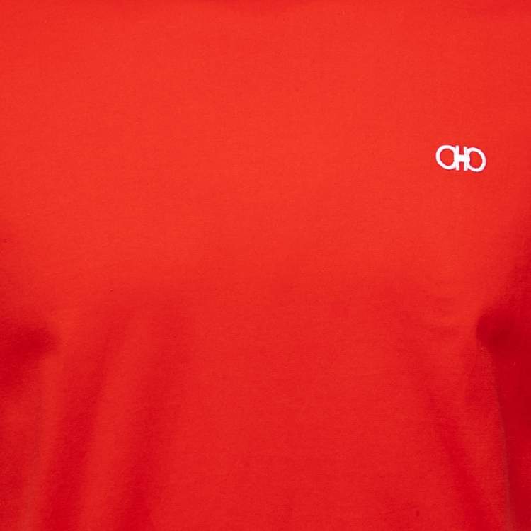 Pre Owned Salvatore Ferragamo Red Cotton Logo Embroidered Short Sleeve T-Shirt XL