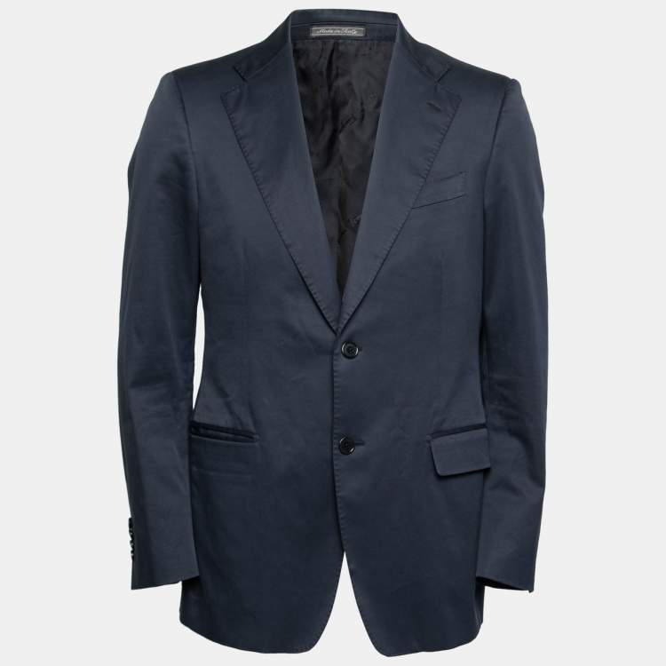 Pre Owned Salvatore Ferragamo Navy Blue Cotton Blazer S
