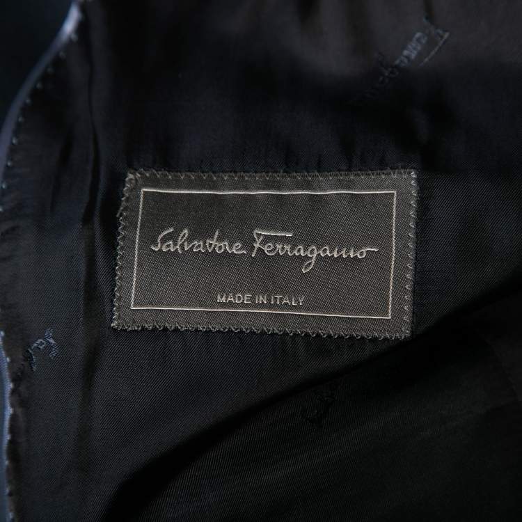 Pre Owned Salvatore Ferragamo Navy Blue Cotton Blazer S