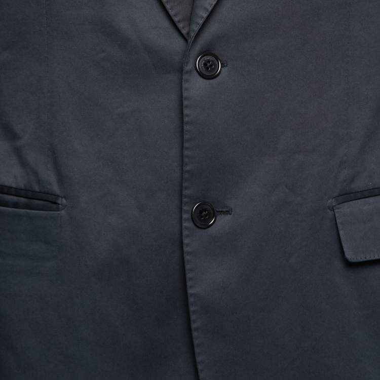 Pre Owned Salvatore Ferragamo Navy Blue Cotton Blazer S