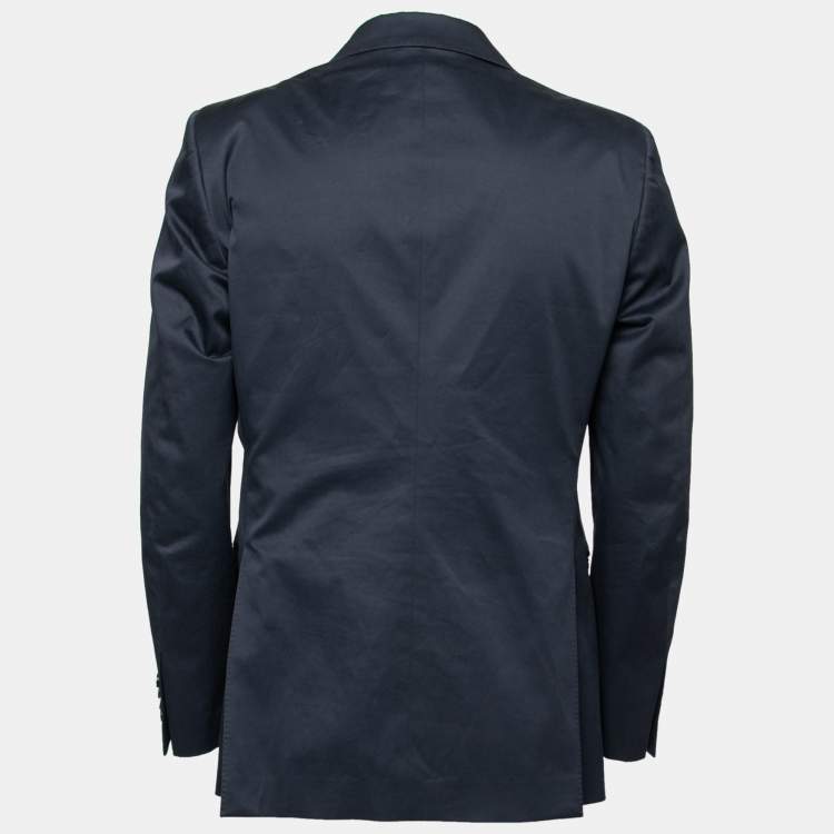 Pre Owned Salvatore Ferragamo Navy Blue Cotton Blazer S