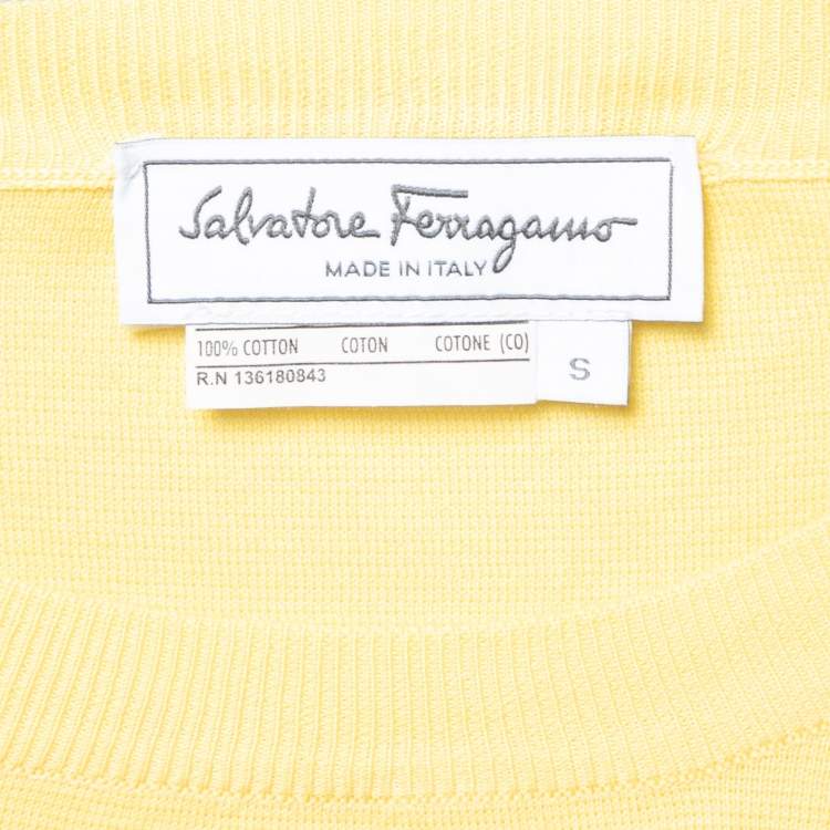 Pre Owned Salvatore Ferragamo Beige & Yellow Paneled Cotton Knit Jumper S