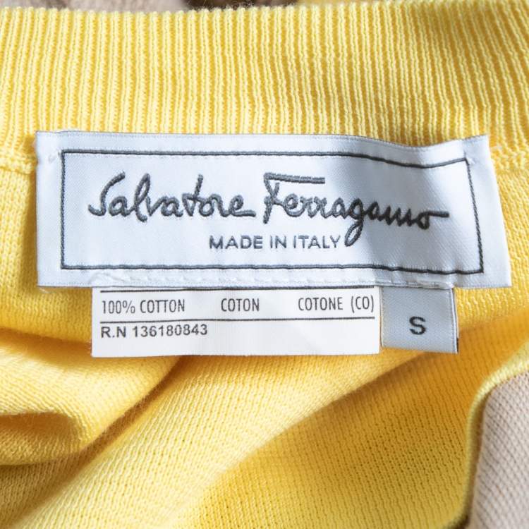Pre Owned Salvatore Ferragamo Beige & Yellow Paneled Cotton Knit Jumper S