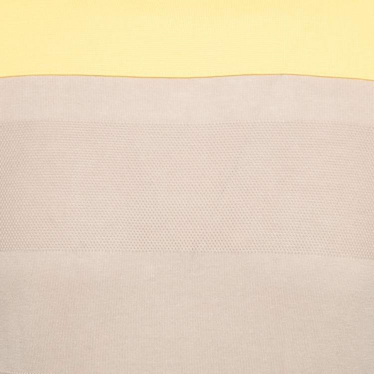 Pre Owned Salvatore Ferragamo Beige & Yellow Paneled Cotton Knit Jumper S