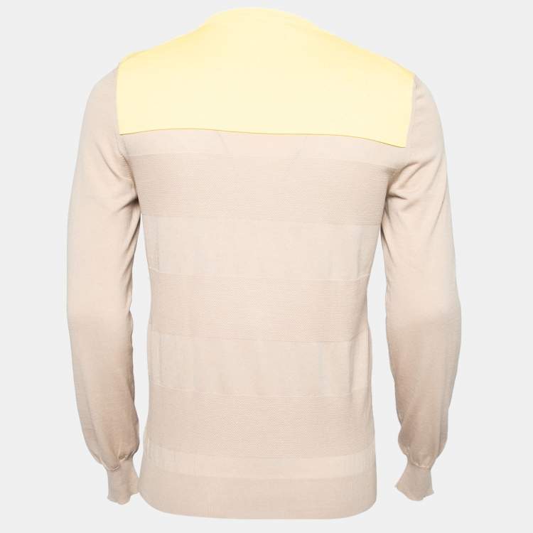 Pre Owned Salvatore Ferragamo Beige & Yellow Paneled Cotton Knit Jumper S