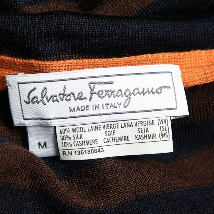 Pre Owned Salvatore Ferragamo Multicolor Striped Pattern Wool Knit Cardigan M
