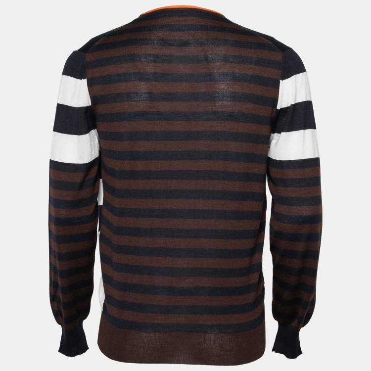 Pre Owned Salvatore Ferragamo Multicolor Striped Pattern Wool Knit Cardigan M