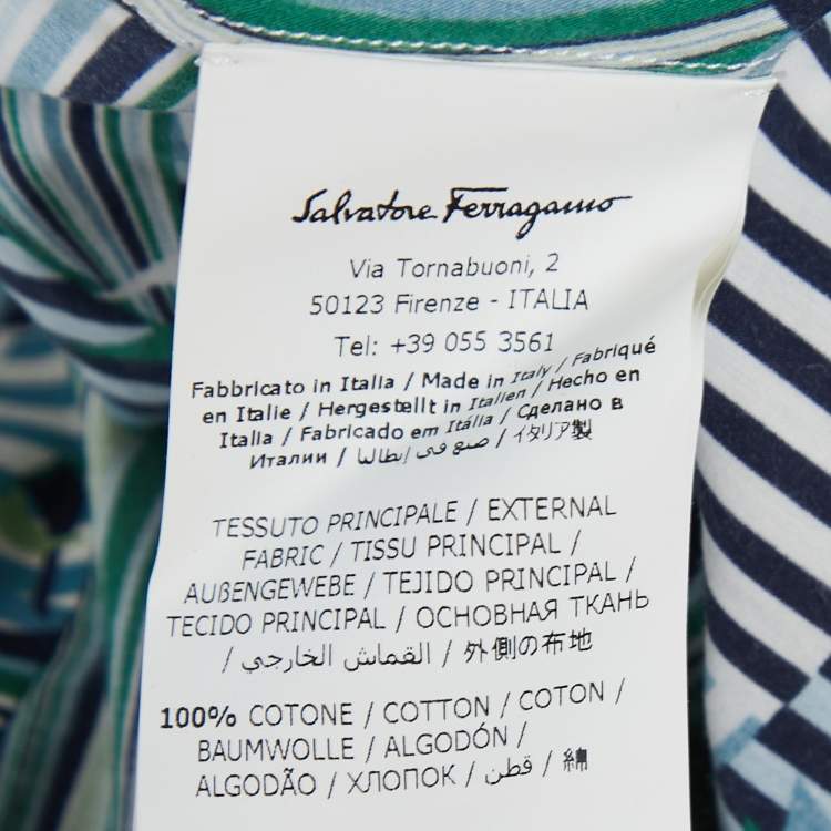 Pre Owned Salvatore Ferragamo Blue Sailboat Print Cotton Derby Fit Shirt S