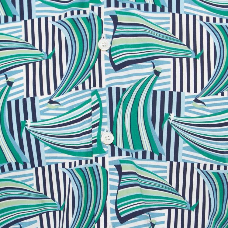Pre Owned Salvatore Ferragamo Blue Sailboat Print Cotton Derby Fit Shirt S