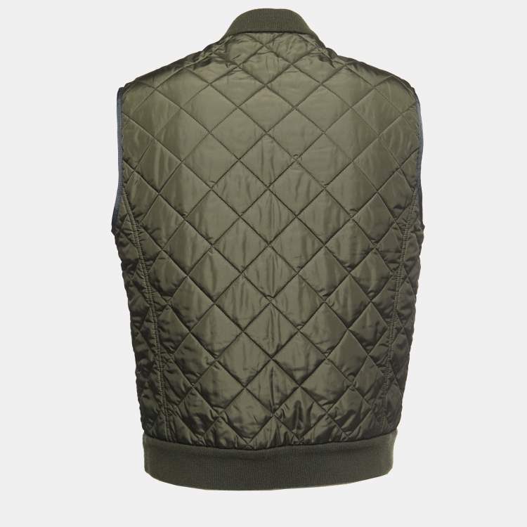 Pre Owned Salvatore Ferragamo Green Quilted Synthetic Sleeveless Jacket L