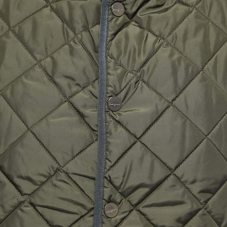 Pre Owned Salvatore Ferragamo Green Quilted Synthetic Sleeveless Jacket L
