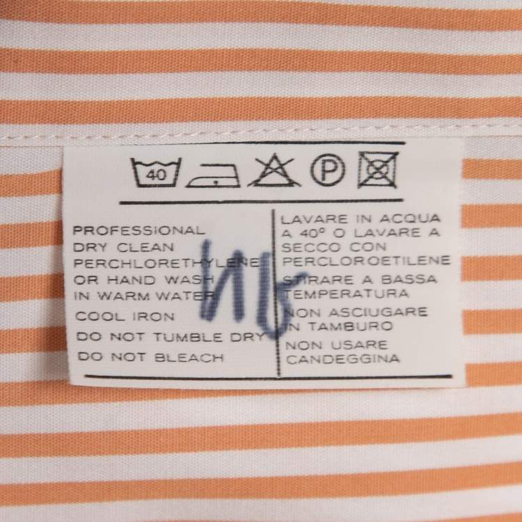 Pre Owned Salvatore Ferragamo Orange Striped Cotton Button Down Shirt M