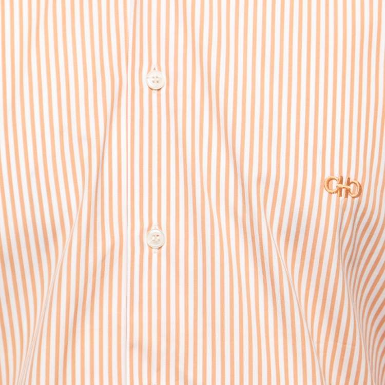 Pre Owned Salvatore Ferragamo Orange Striped Cotton Button Down Shirt M