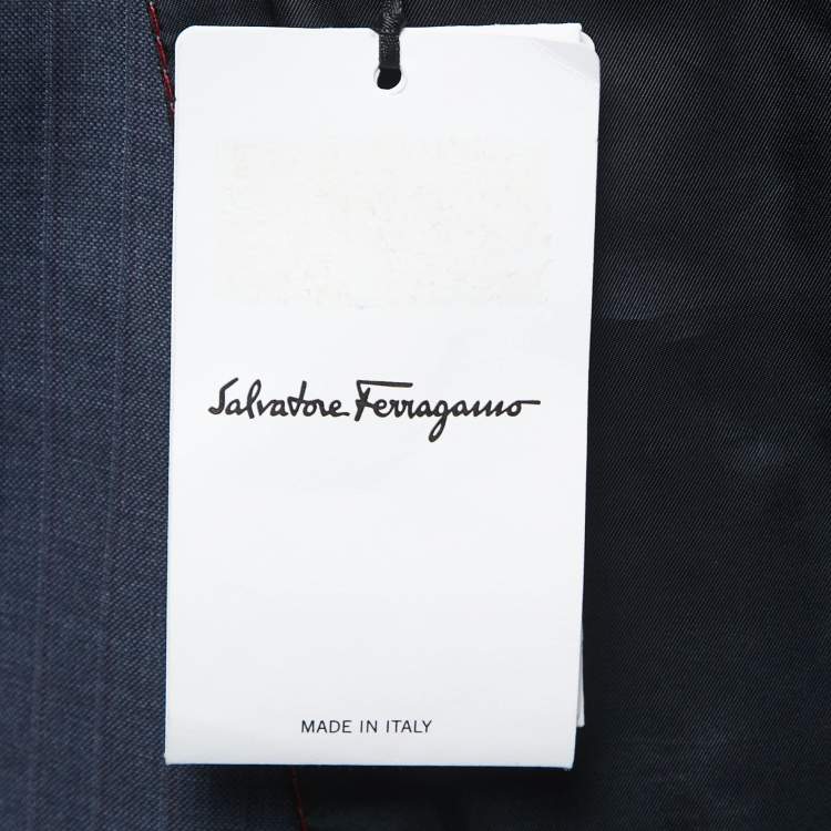 Pre Owned Salvatore Ferragamo Navy Blue Striped Patterned Wool Single Breasted Suit XL