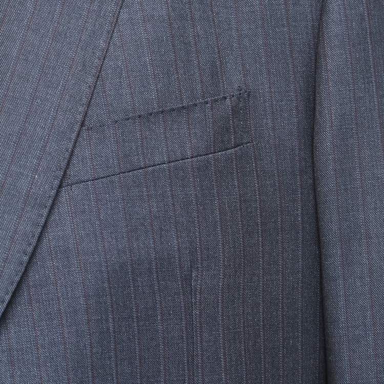 Pre Owned Salvatore Ferragamo Navy Blue Striped Patterned Wool Single Breasted Suit XL
