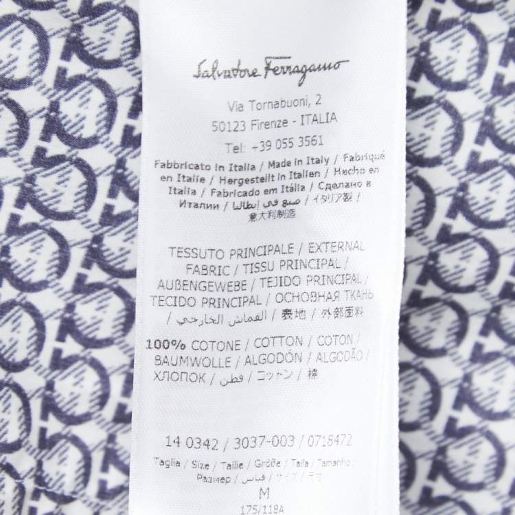 Pre Owned Salvatore Ferragamo Navy Blue Geometric Printed Cotton Shirt M