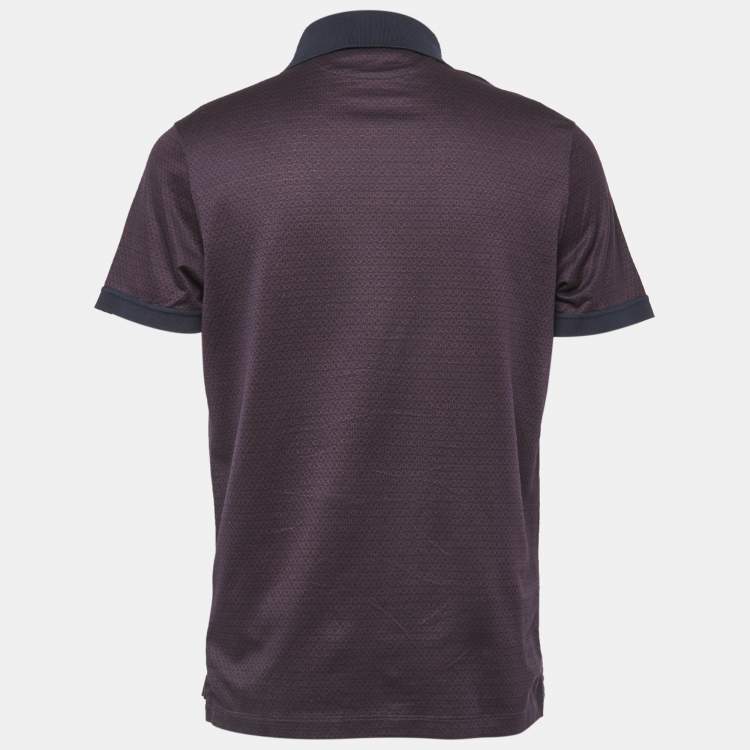Pre Owned Salvatore Ferragamo Navy Blue Logo Patterned Cotton Polo T-Shirt L
