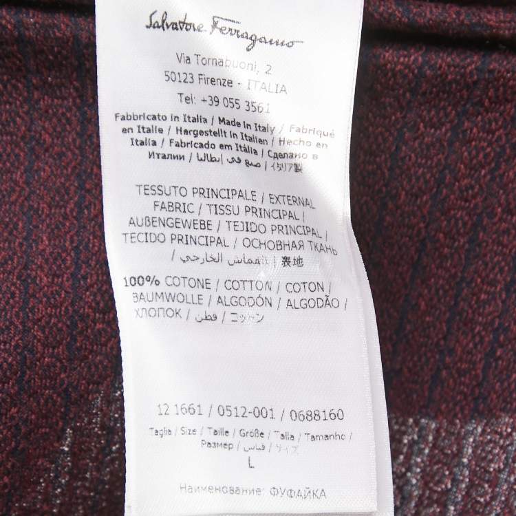 Pre Owned Salvatore Ferragamo Navy Blue Logo Patterned Cotton Polo T-Shirt L