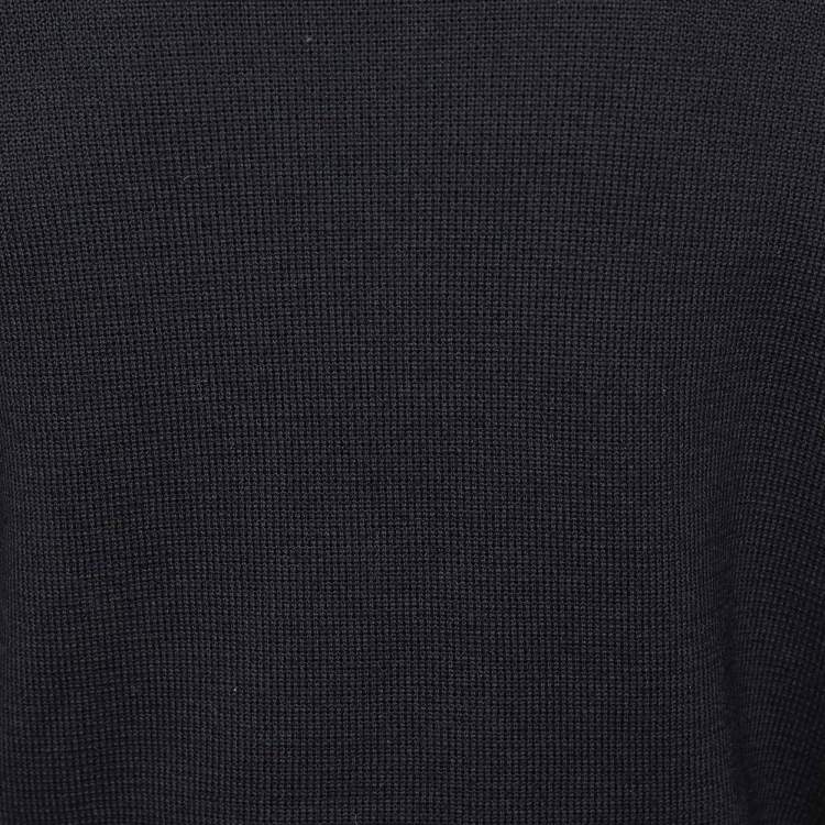 Pre Owned Salvatore Ferragamo Navy Blue Leather & Wool Knit Zip Front Jacket M
