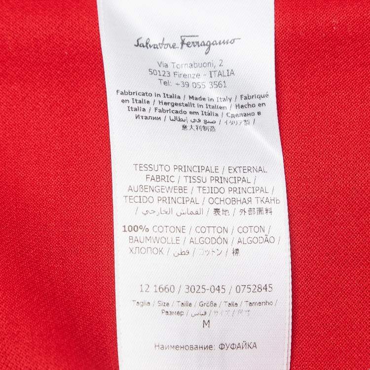 Pre Owned Salvatore Ferragamo Red Cotton Zip Detail Polo T-shirt M